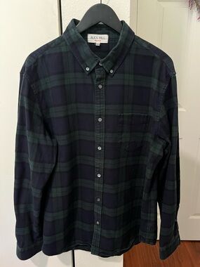 NEW W/O Tags Alex Mill Men’s Wash and Go Dark Green and Navy Button-Up Shirt